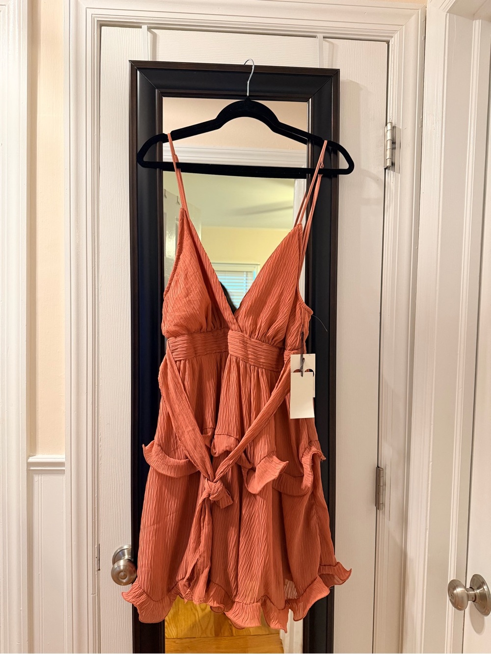 iris Terracotta V-Neck Spaghetti Strap Mini Dress